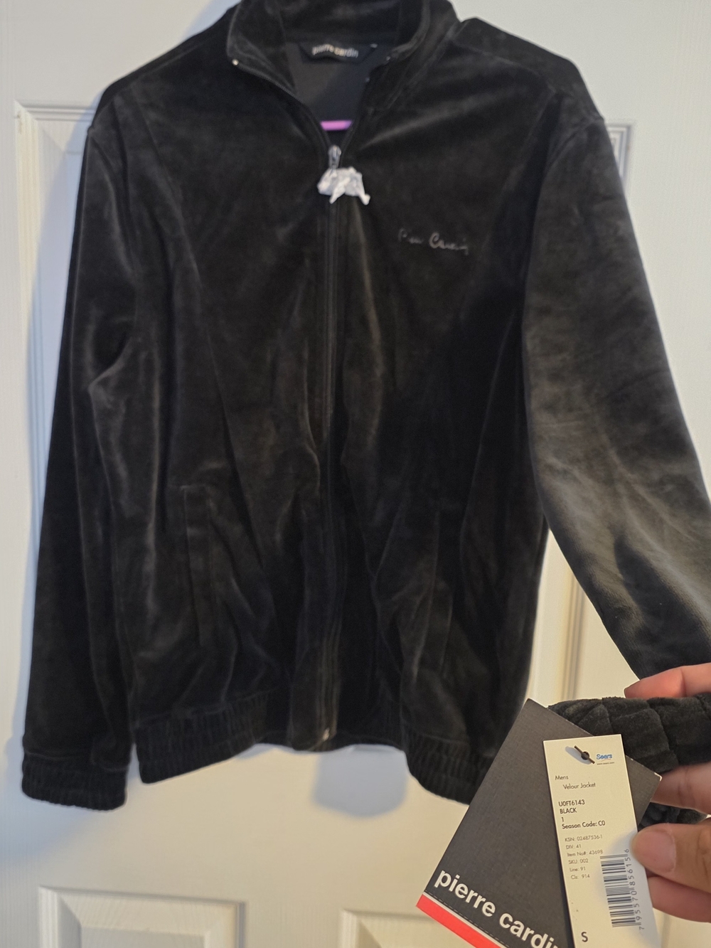 Nwt Men Pierre Cardin Small Black Velour Track Jacket With Zipper Sears